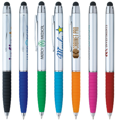 Personalized Silver Cool Grip Stylus Pens & Custom Logo Silver Cool Grip Stylus Pens